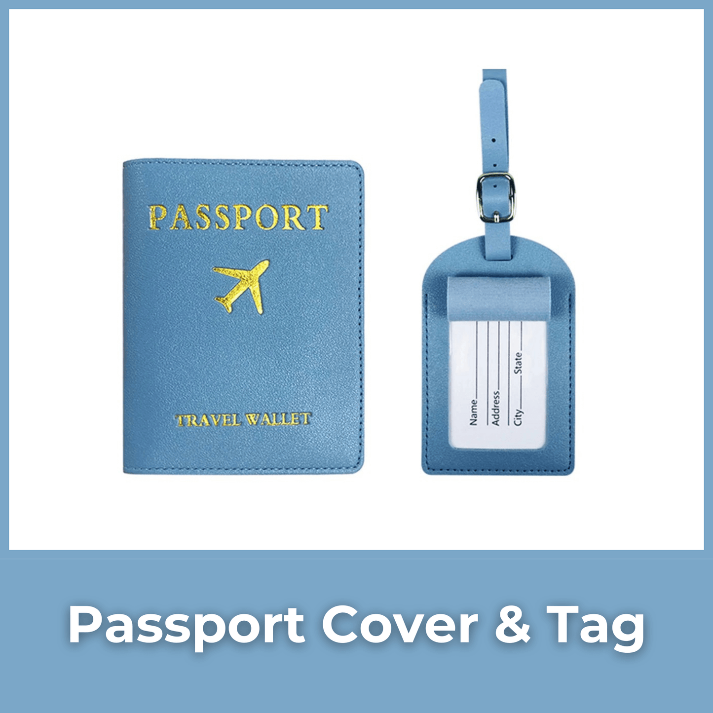 Children Aeroplane Travel Luggage Tags & Passport Covers Blue