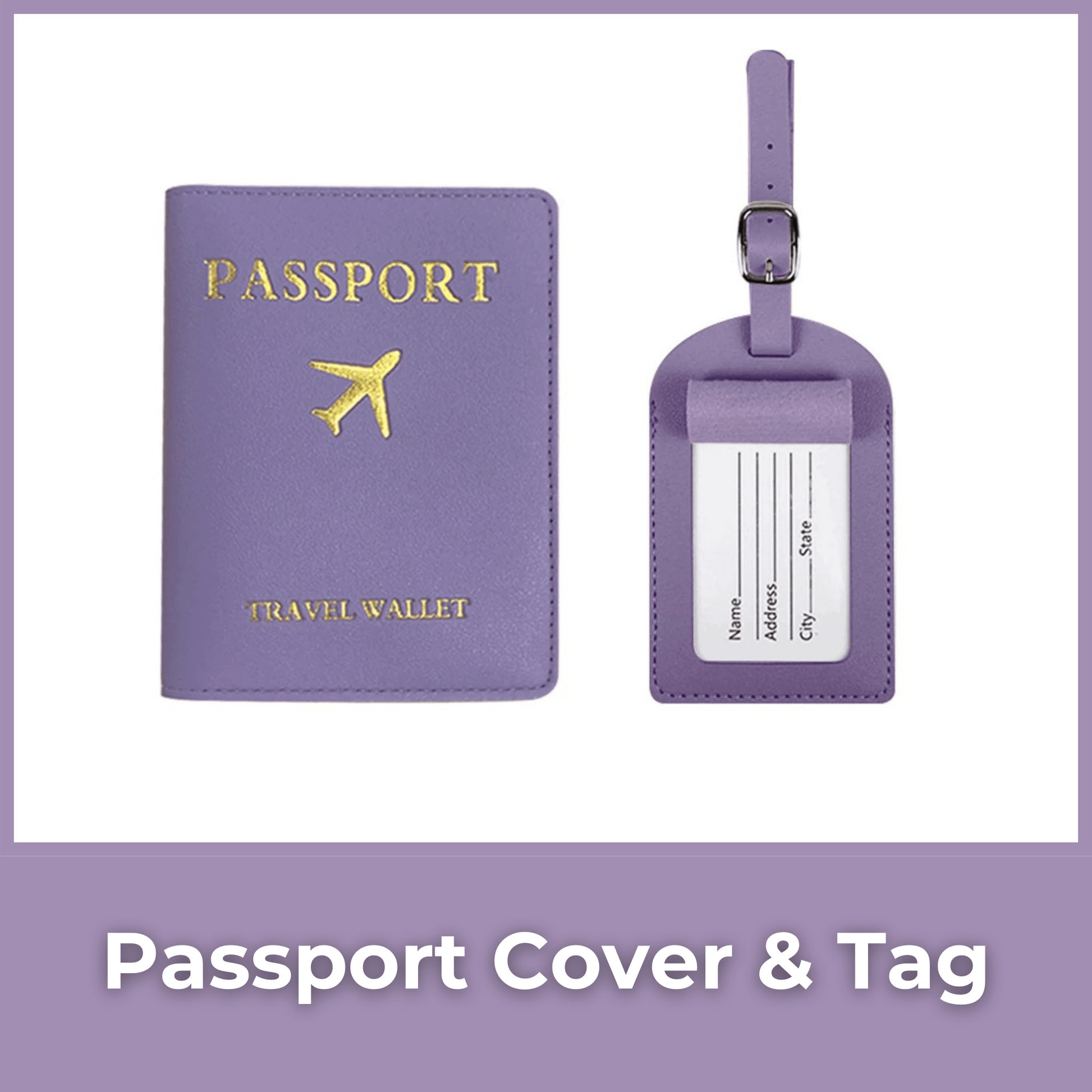 Children Aeroplane Travel Luggage Tags & Passport Covers Purple